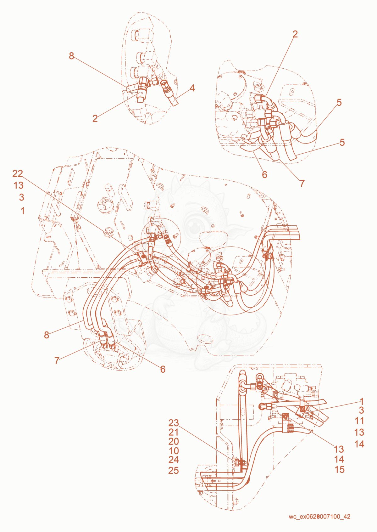 Exploded parts diagram of the Drive Motor Hydraulic Line Front of a Wacker Neuson RD27-120, with numbered balloons