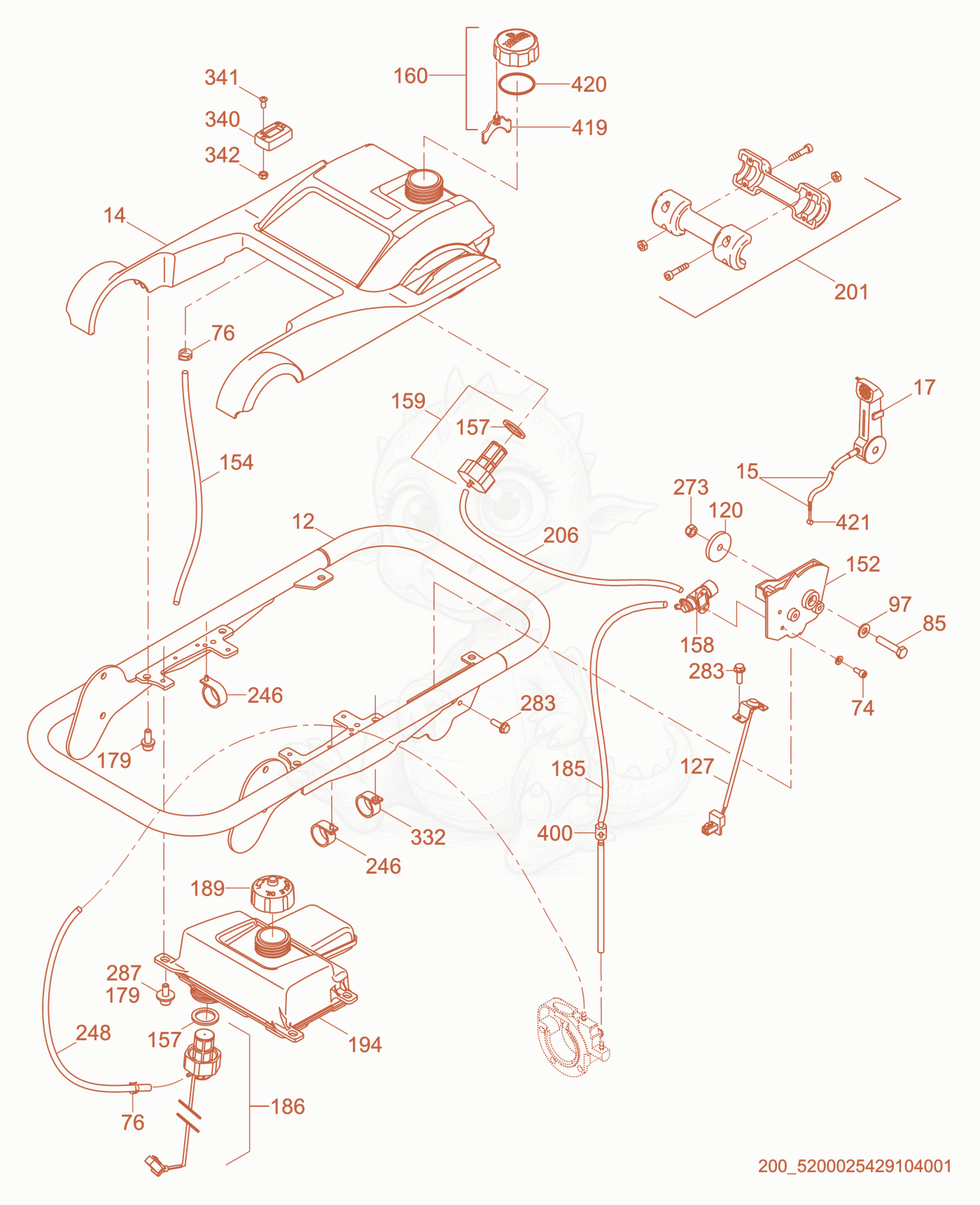 Exploded parts diagram of the Guide Handle cpl. of a Wacker Neuson BS50-2I, with numbered balloons