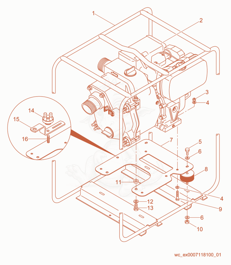 Exploded parts diagram of the Frame cpl. of a Wacker Neuson PT3Y, with numbered balloons