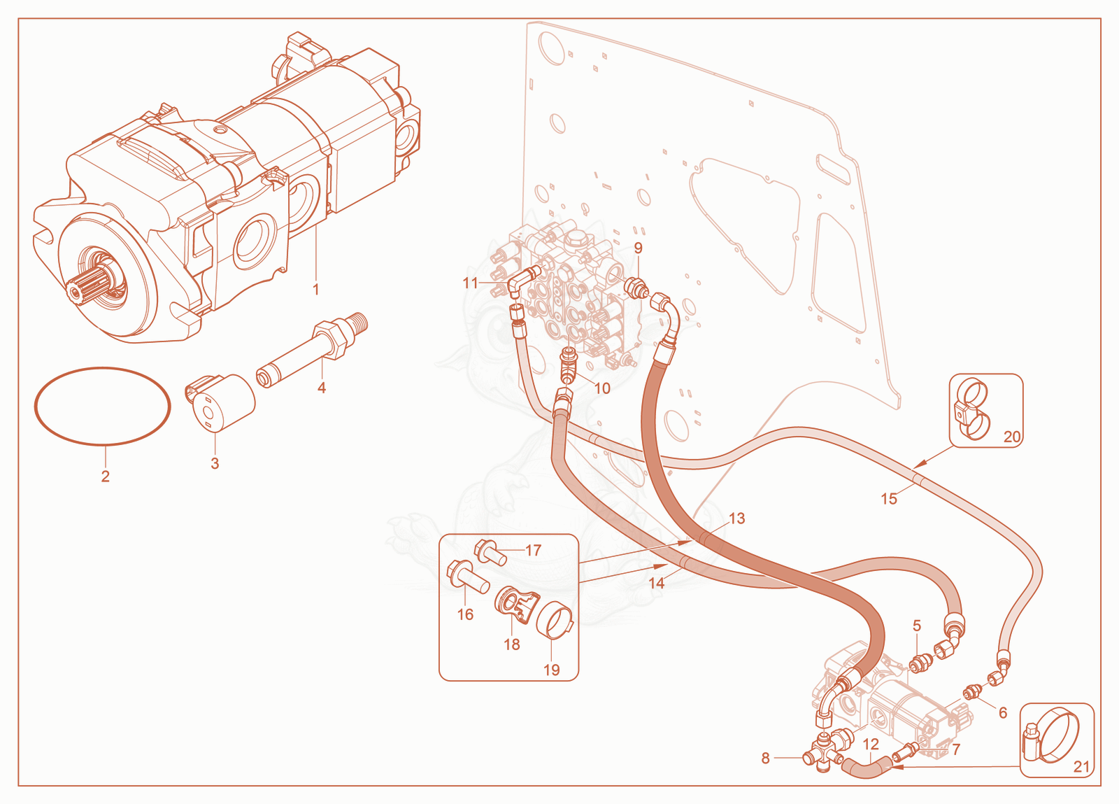 Exploded parts diagram of the Gear pump (High Flow) of a Wacker Neuson ST27, with numbered balloons