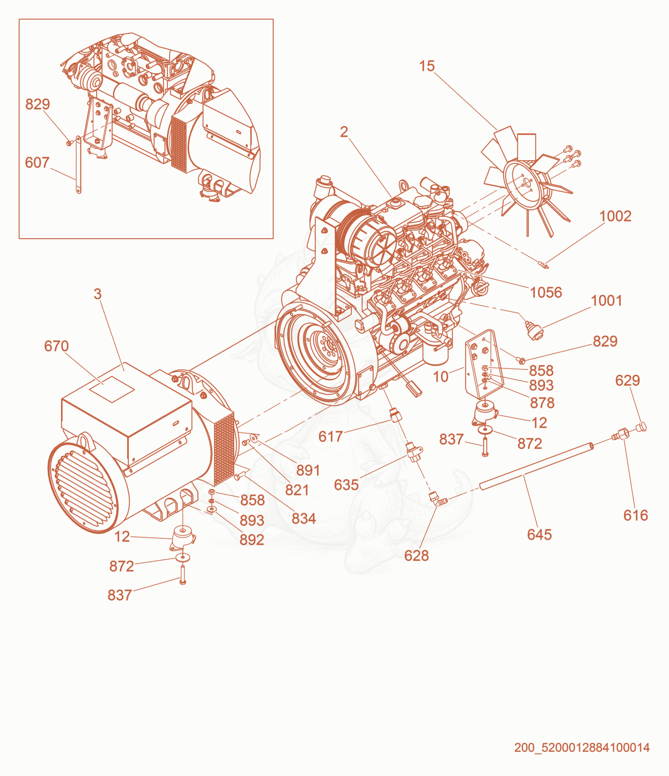 Exploded parts diagram of the Engine/Generator Mounting of a Wacker Neuson LTW20Z3-V, with numbered balloons