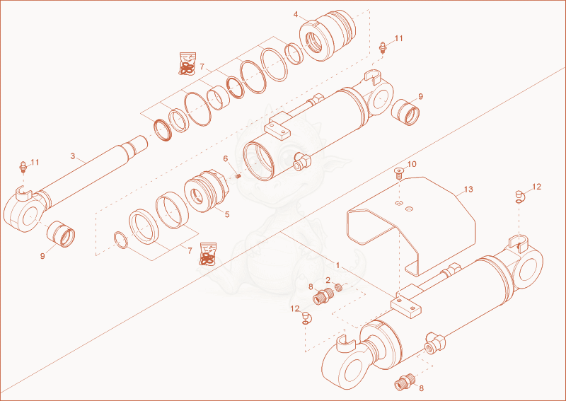 Exploded parts diagram of the blade cylinder of a Wacker Neuson ET24, with numbered balloons