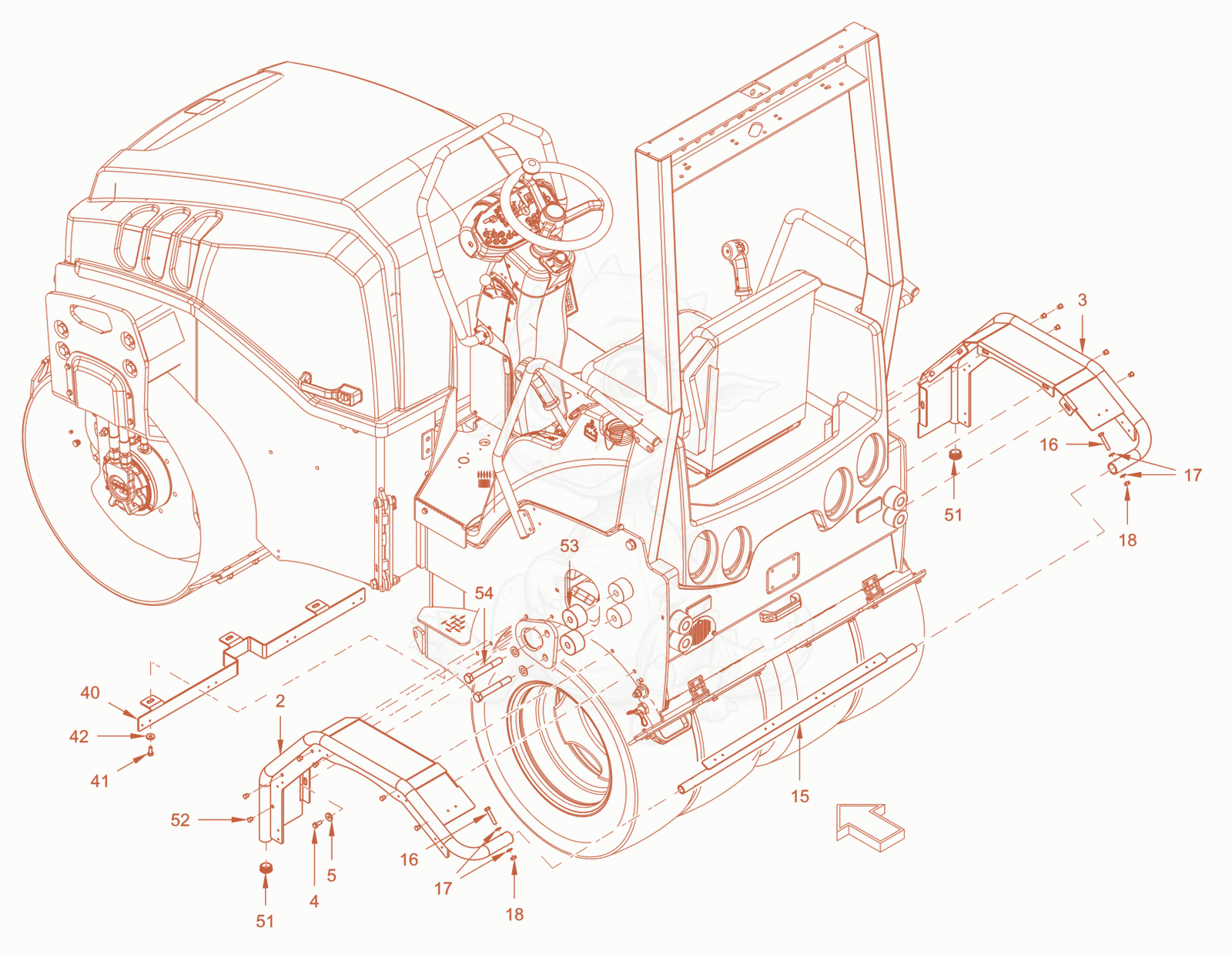 Exploded parts diagram of the thermal aprons of a Wacker Neuson RD28-120CE, with numbered balloons