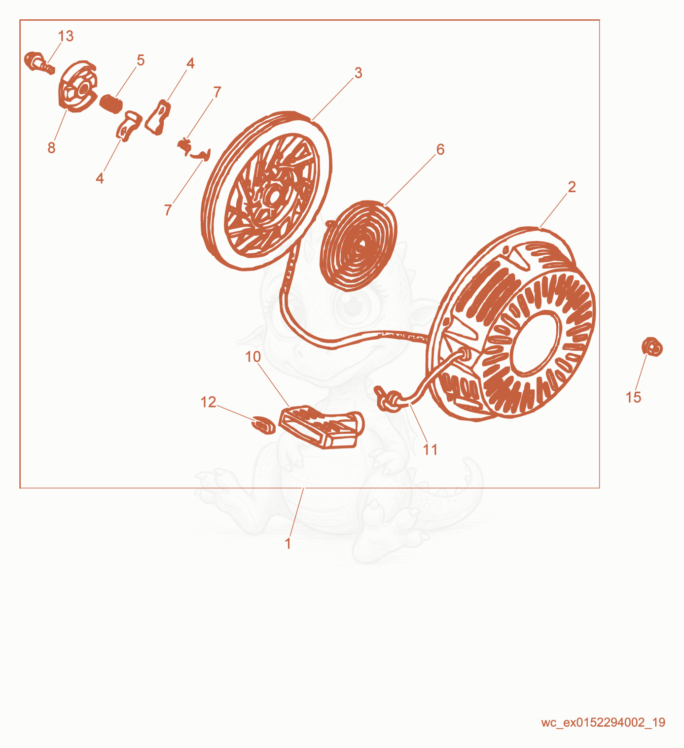 Exploded parts diagram of the Starter cpl. of a Wacker Neuson GS12AI, with numbered balloons