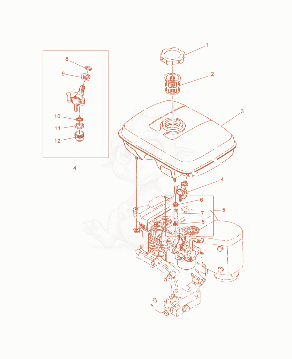 Exploded parts diagram of the Fuel Tank cpl. of a Wacker Neuson VP1035R, with numbered balloons