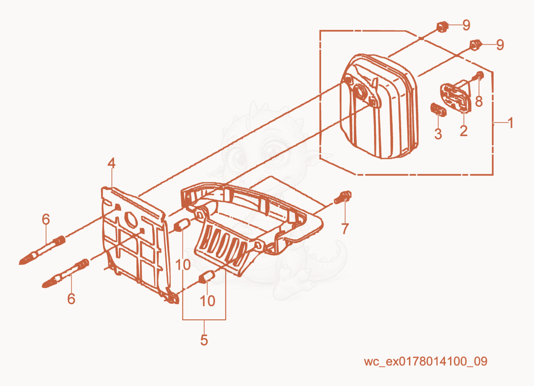 Exploded parts diagram of the Muffler of a Wacker Neuson PV35A, with numbered balloons