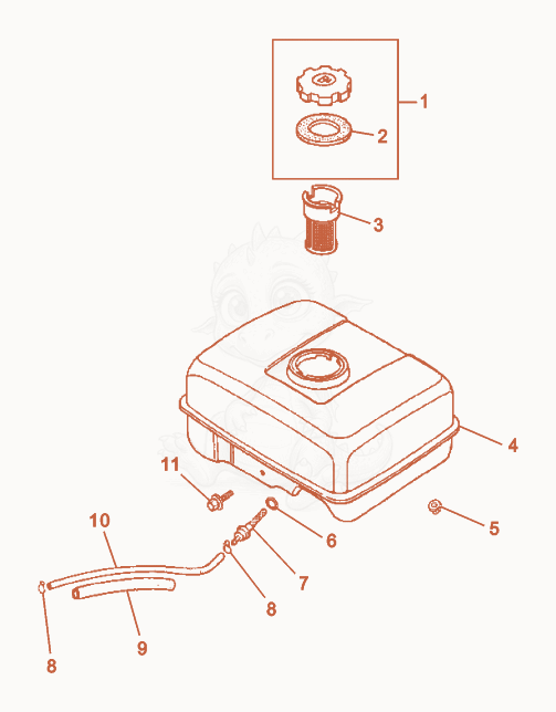 Exploded parts diagram of the Fuel Tank cpl. of a Wacker Neuson PG3A, with numbered balloons