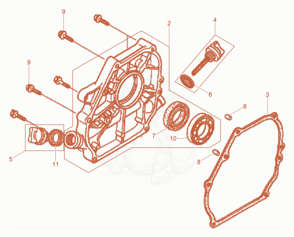 Despiece del Crankcase cover de una máquina Wacker Neuson VP2050AWUS, con globos numerados