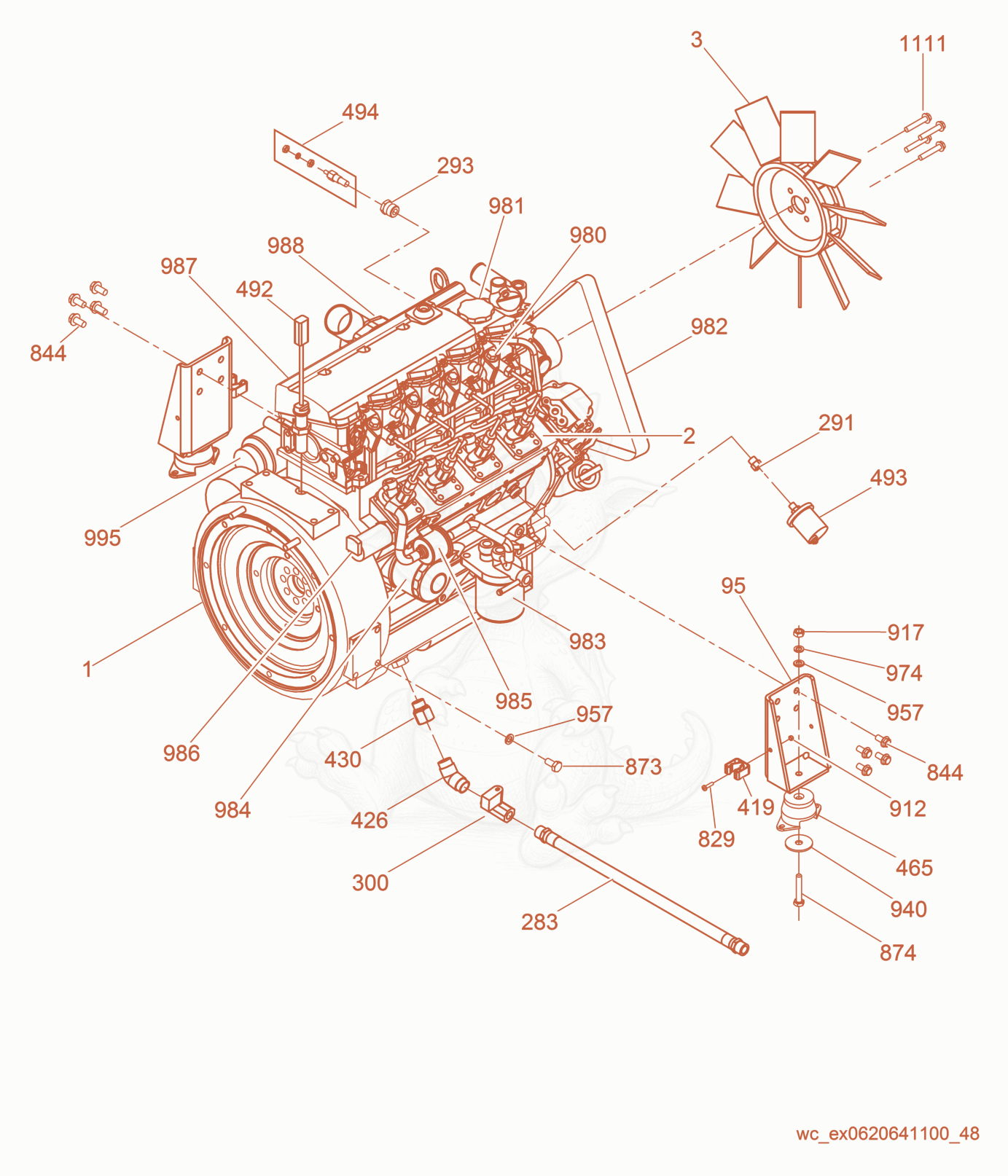 Despiece del Engine cpl. de una máquina Wacker Neuson G25, con globos numerados