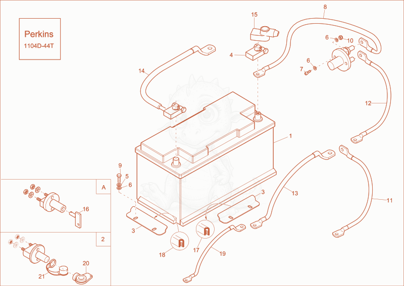Exploded parts diagram of the battery of a Wacker Neuson DW60, with numbered balloons