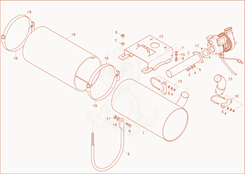 Exploded parts diagram of the exhaust of a Wacker Neuson 9503, with numbered balloons