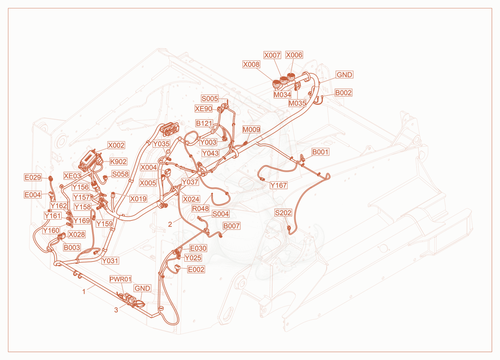 Exploded parts diagram of the Chassis Wiring Harness of a Wacker Neuson ST45, with numbered balloons