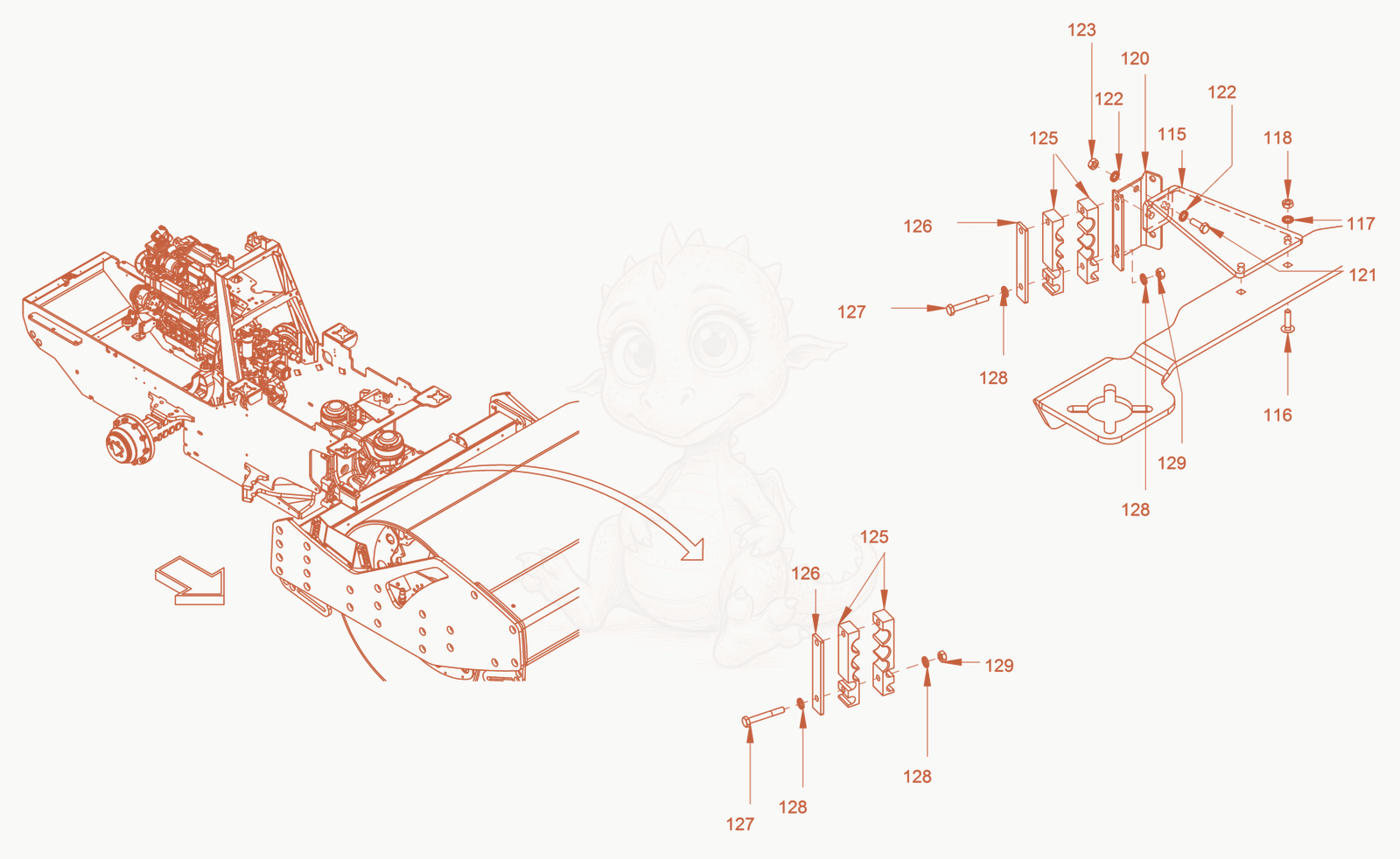 Exploded parts diagram of the advance drive of a Wacker Neuson RC110, with numbered balloons