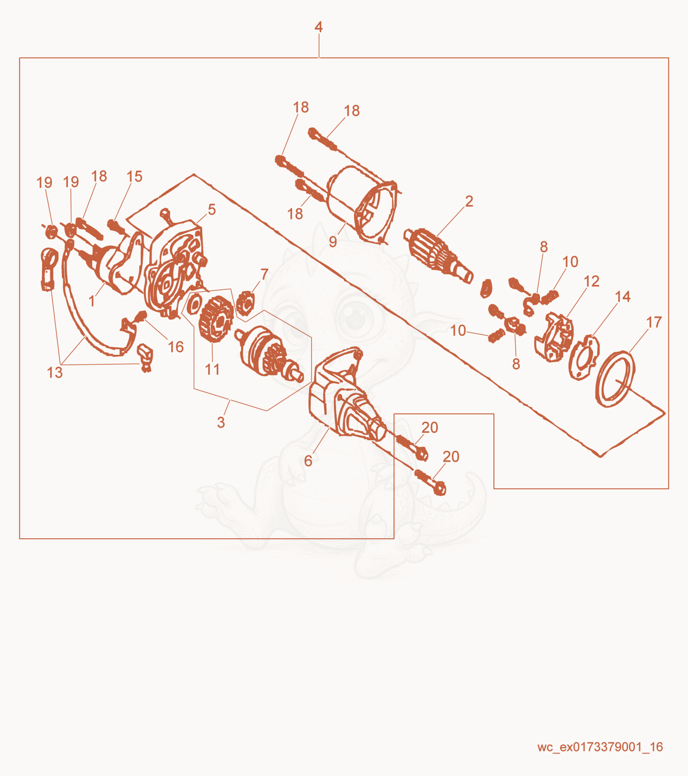 Exploded parts diagram of the Starter Motor of a Wacker Neuson GPS6600A, with numbered balloons