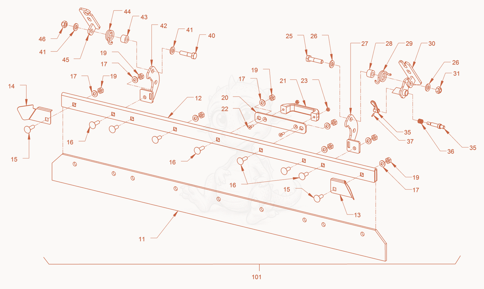Exploded parts diagram of the scraper of a Wacker Neuson RD40-130.3, with numbered balloons