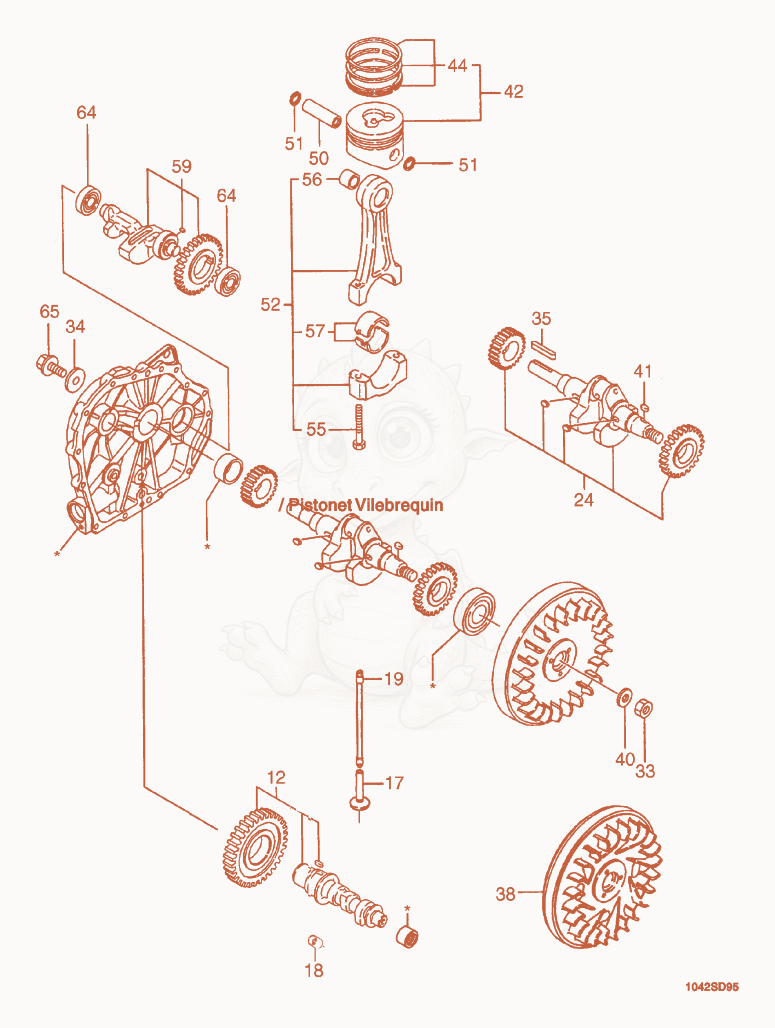Despiece del Piston/Crankshaft de una máquina Wacker Neuson PT2Y, con globos numerados