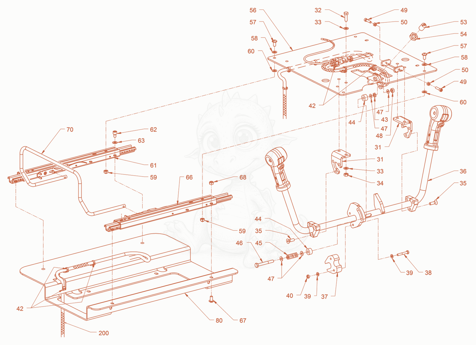 Exploded parts diagram of the drive shifting of a Wacker Neuson RD45-140, with numbered balloons