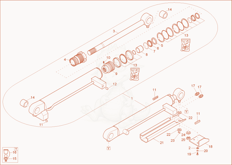 Exploded parts diagram of the boom cylinder of a Wacker Neuson 1703, with numbered balloons
