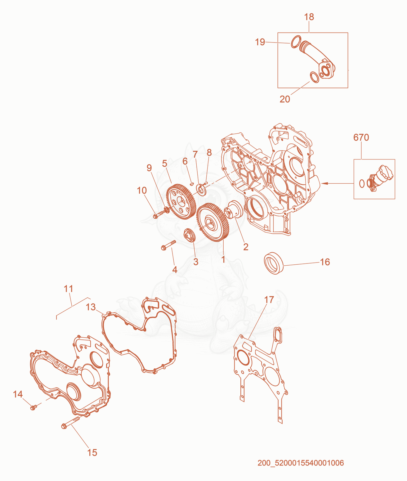 Exploded parts diagram of the Timing Cover of a Wacker Neuson G95, with numbered balloons