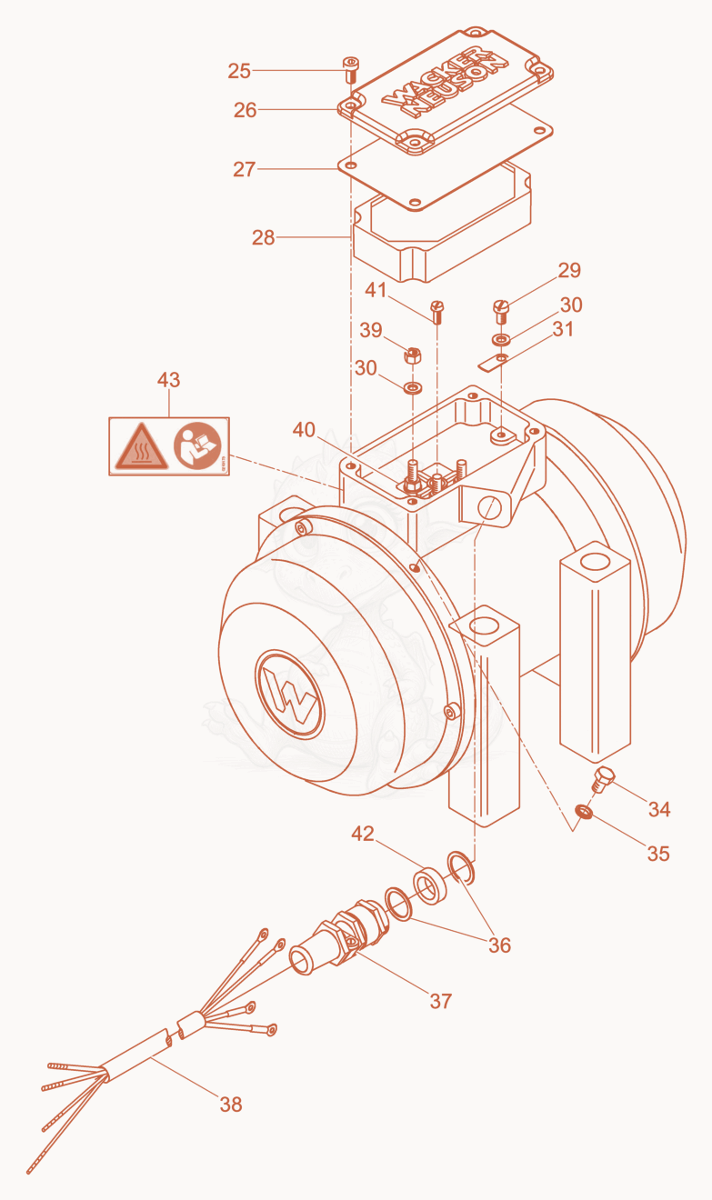 Exploded parts diagram of the External Vibrator cpl. of a Wacker Neuson AR53/6/042, with numbered balloons