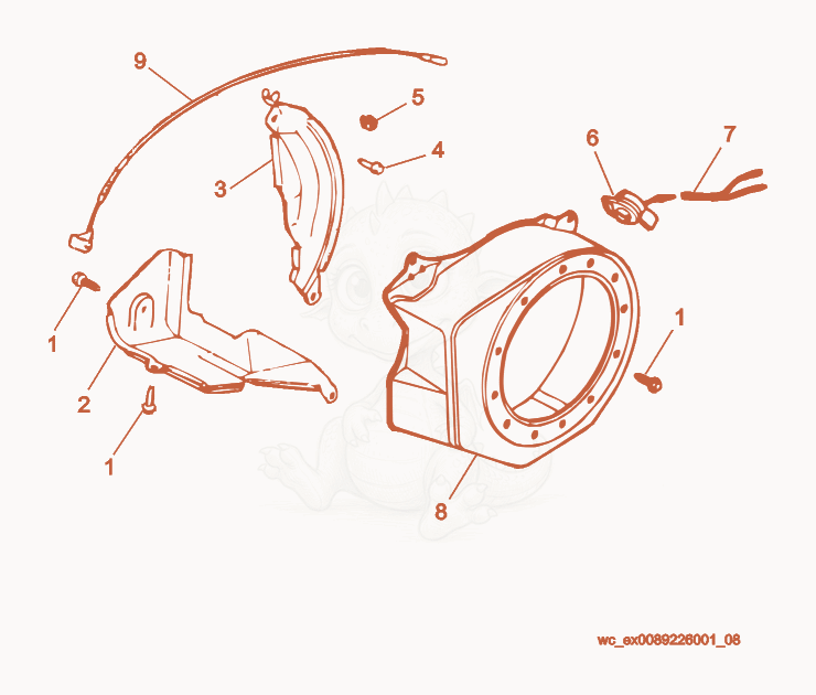 Exploded parts diagram of the Starter/Blower Housing of a Wacker Neuson SP50, with numbered balloons