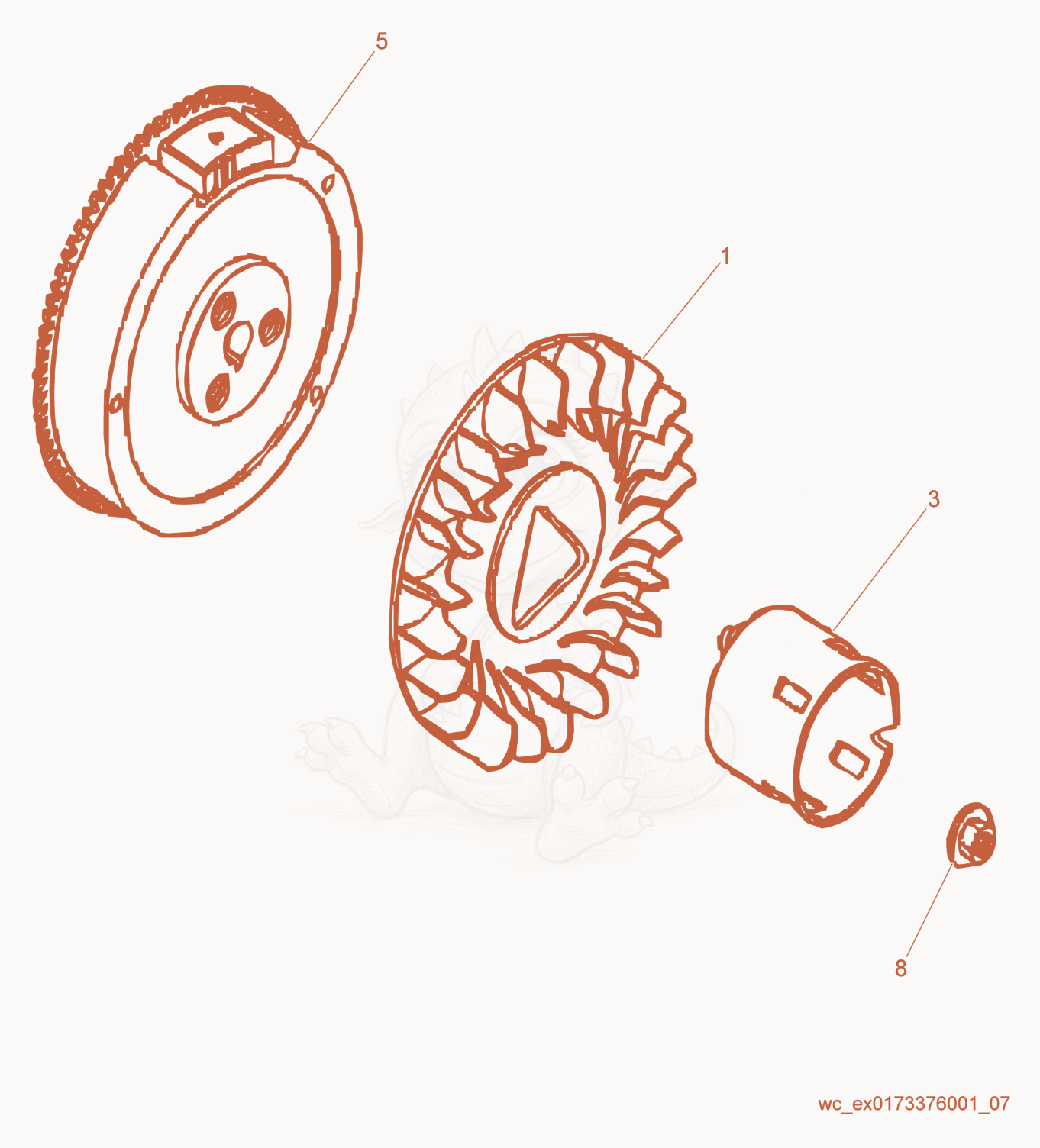 Exploded parts diagram of the Flywheel of a Wacker Neuson GP3800A, with numbered balloons