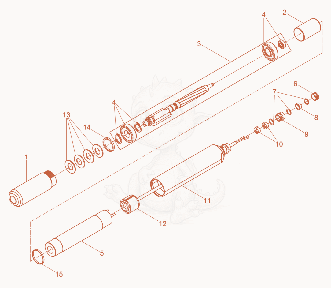 Exploded parts diagram of the Internal Vibrator of a Wacker Neuson IRSEN57K/115, with numbered balloons