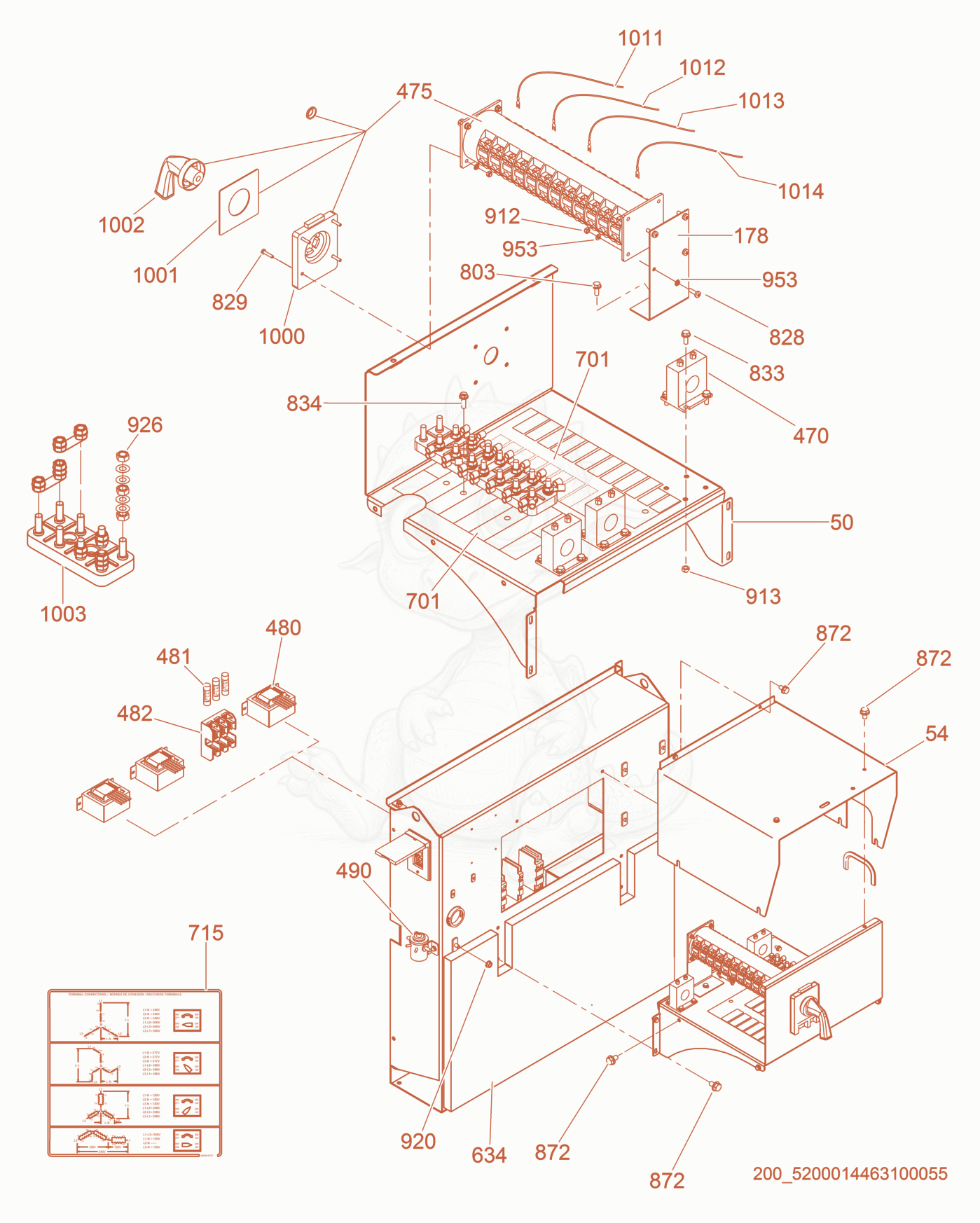 Exploded parts diagram of the Voltage Selector Switch Box of a Wacker Neuson G70, with numbered balloons