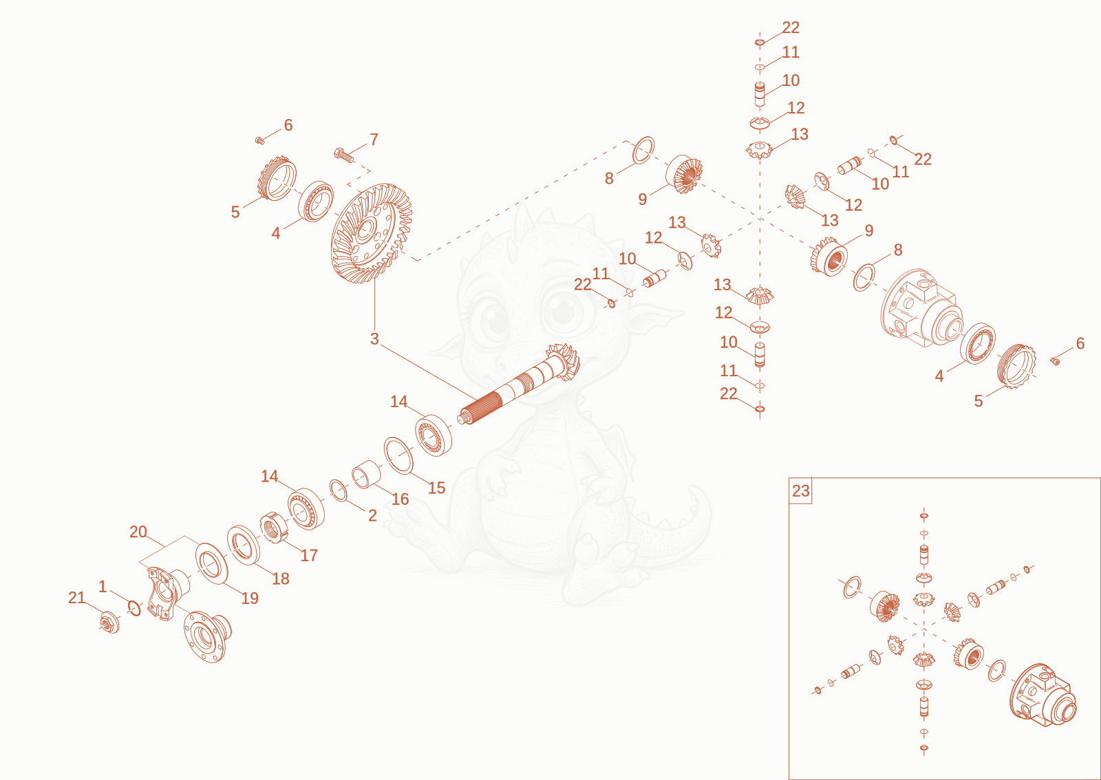 Exploded parts diagram of the differential axle of a Wacker Neuson DW90-3, with numbered balloons