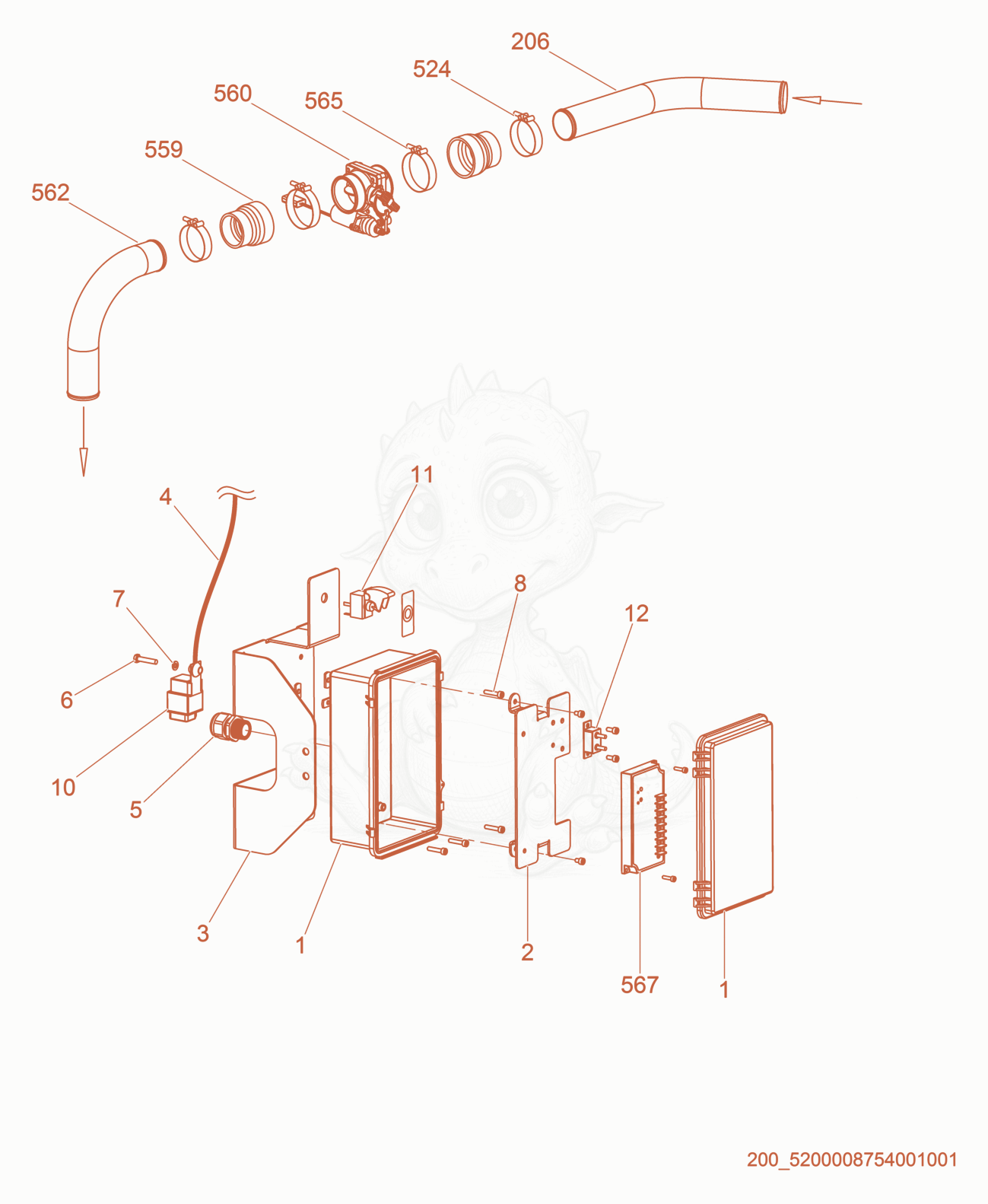 Exploded parts diagram of the Option-Positive Air Shutoff of a Wacker Neuson G240, with numbered balloons
