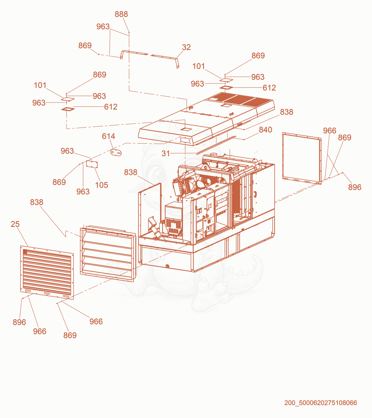 Exploded parts diagram of the Sheet Metal Assembly of a Wacker Neuson G320, with numbered balloons