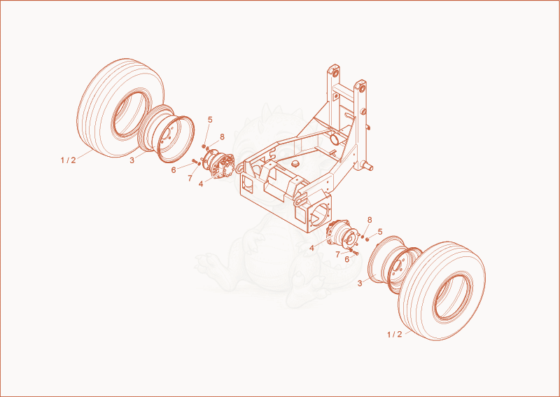 Despiece del front axle de una máquina Wacker Neuson 1200/2002, con globos numerados