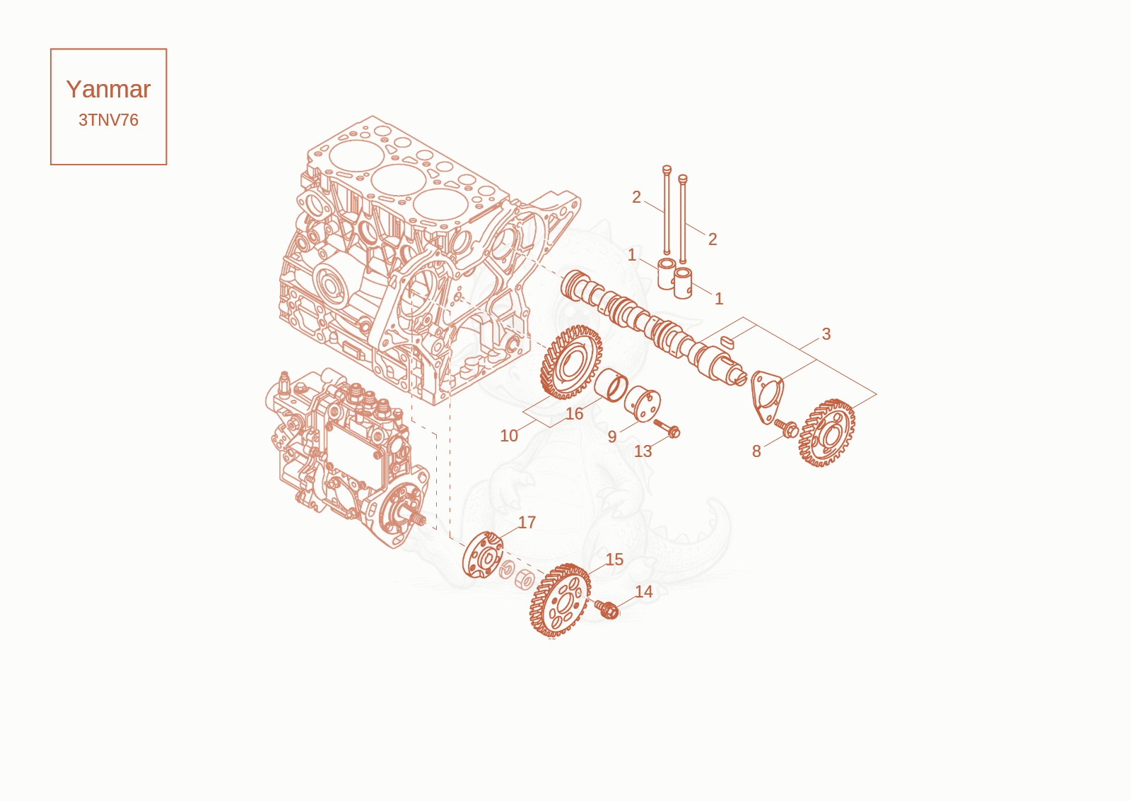 Exploded parts diagram of the CAMSHAFT of a Wacker Neuson DW20-2, with numbered balloons