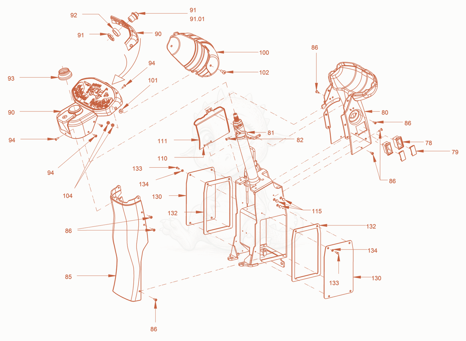 Exploded parts diagram of the canopies and covers of a Wacker Neuson RD18-100C3, with numbered balloons