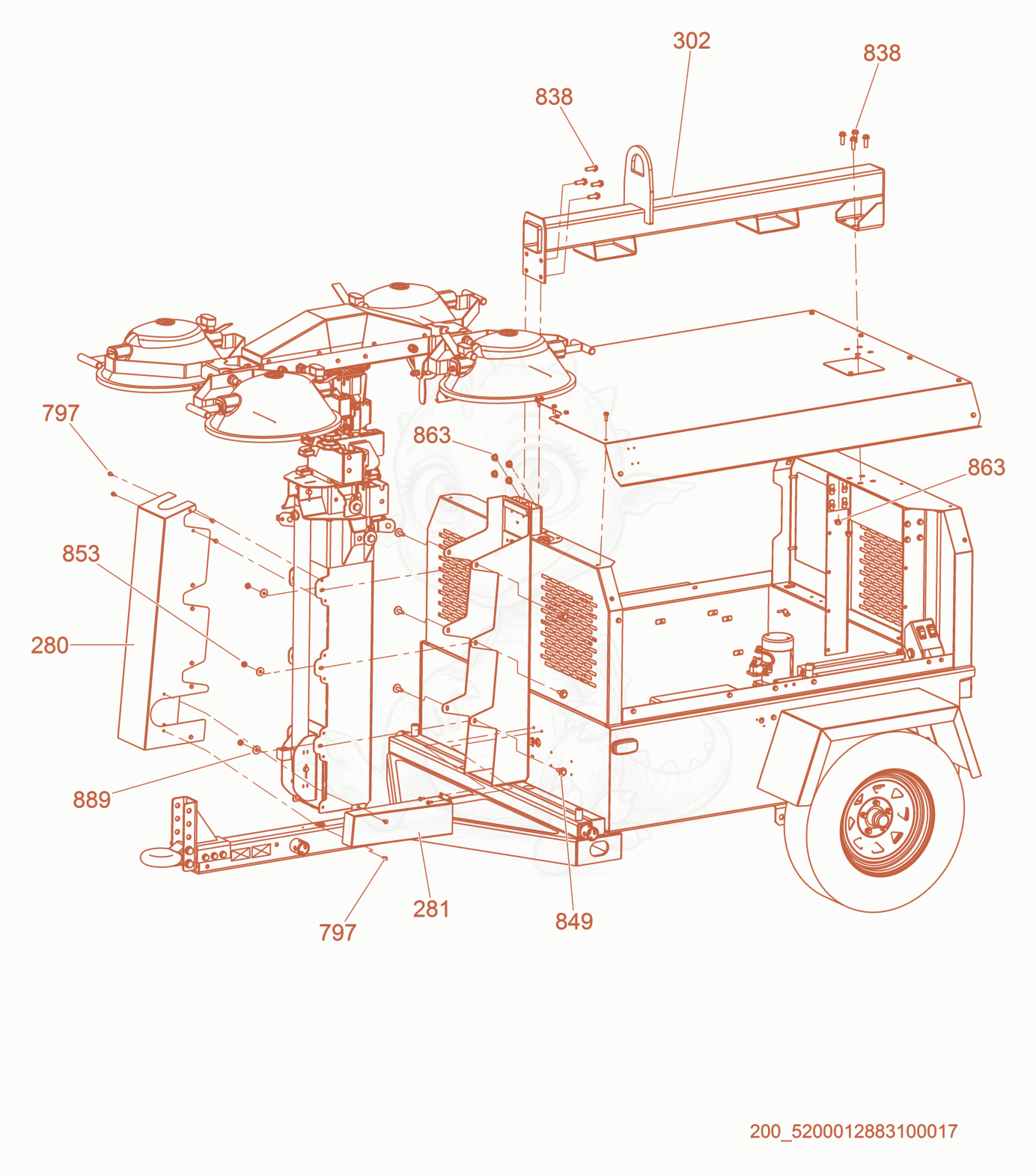 Exploded parts diagram of the Lifteye/Tower of a Wacker Neuson LTW20Z3-V, with numbered balloons