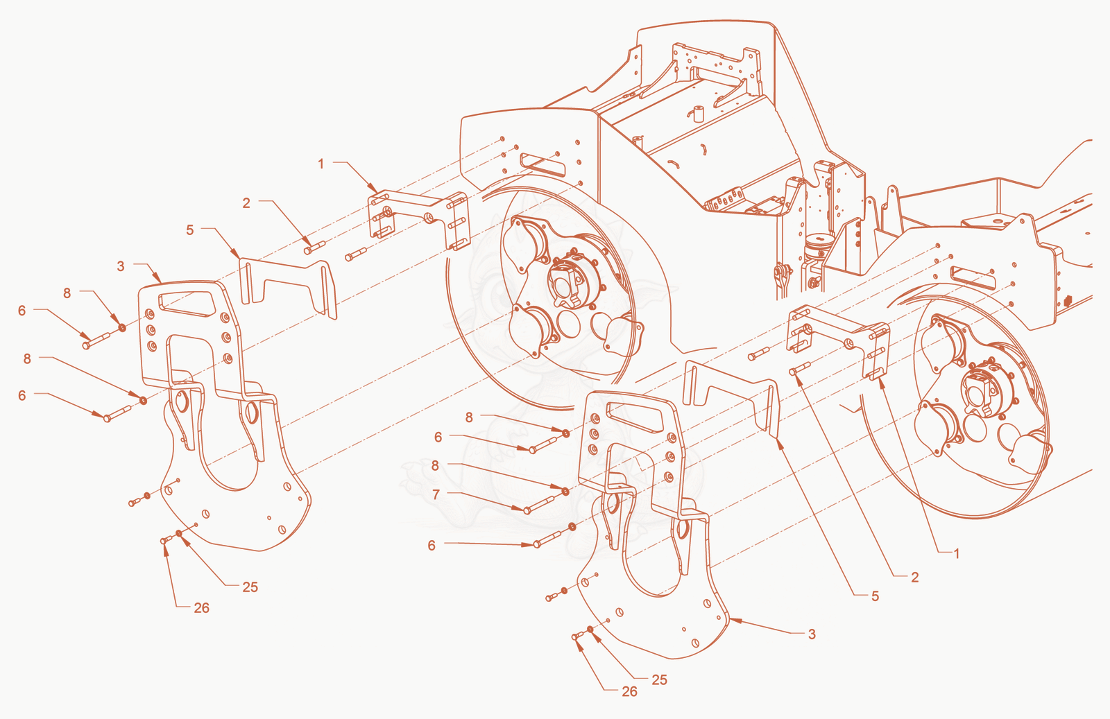 Exploded parts diagram of the suspension of a Wacker Neuson RD40-130O, with numbered balloons