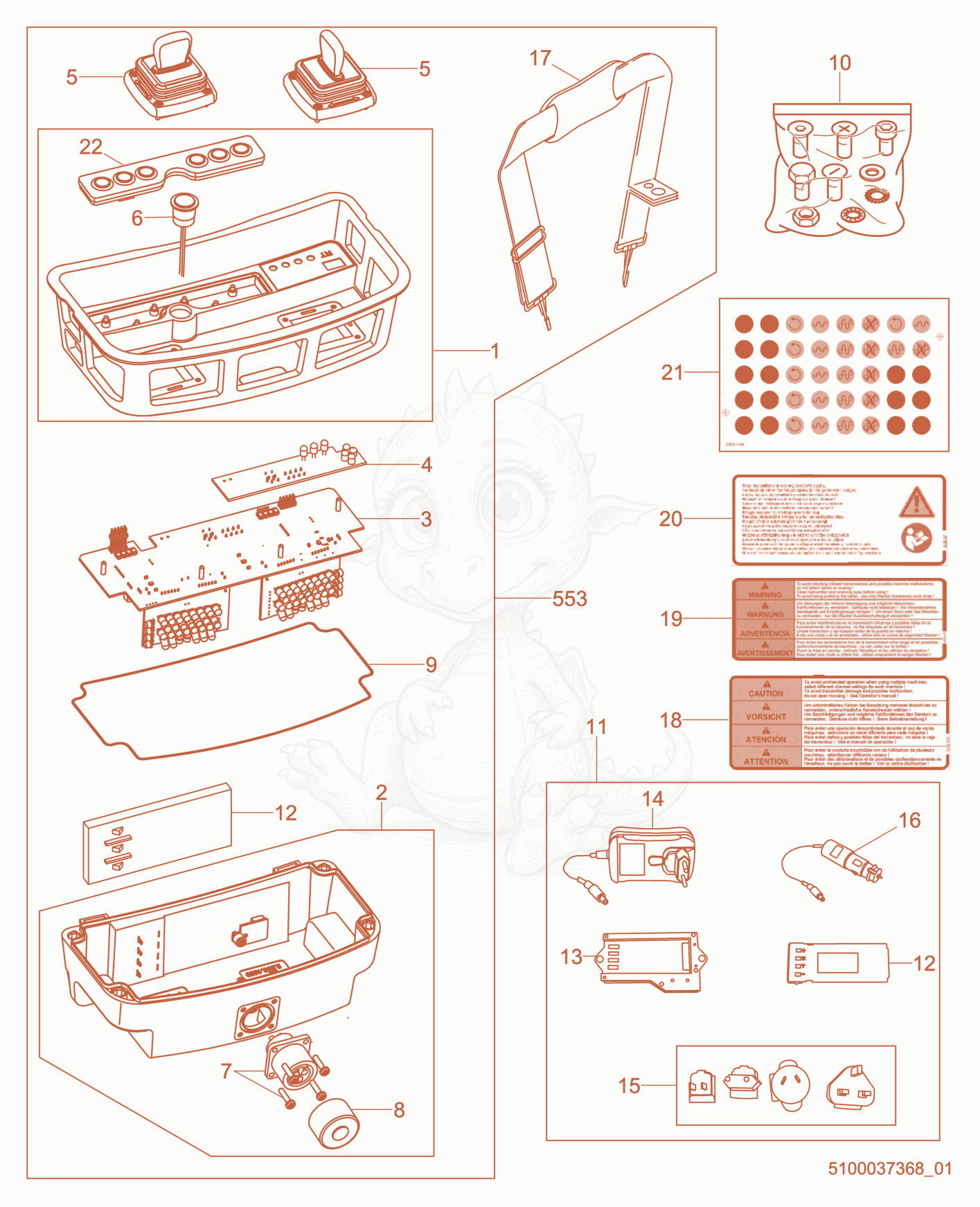 Exploded parts diagram of the Transmitter Module of a Wacker Neuson RT56-SC2EU, with numbered balloons