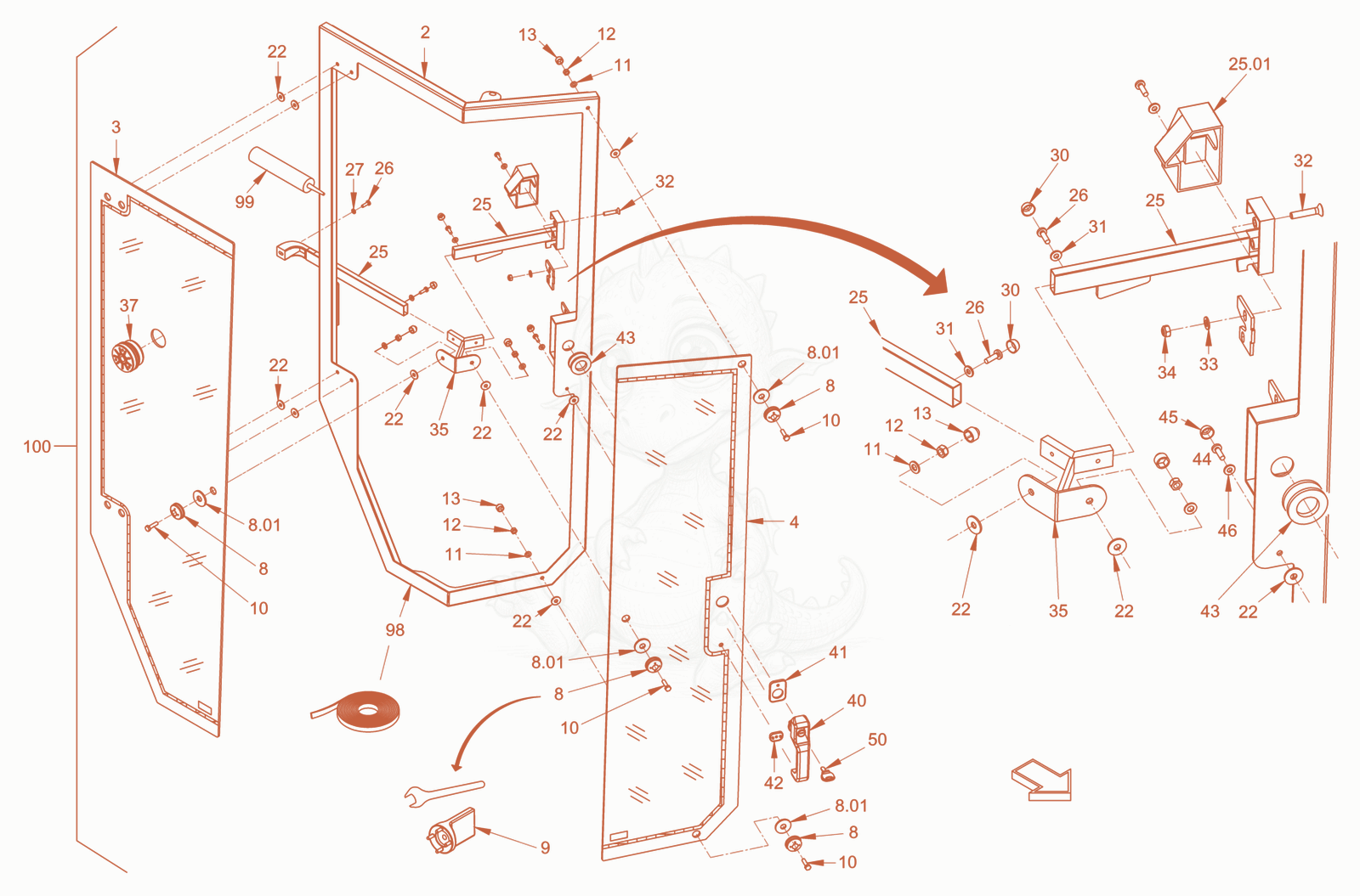 Exploded parts diagram of the driver's cabin of a Wacker Neuson RD40-130CDPF, with numbered balloons