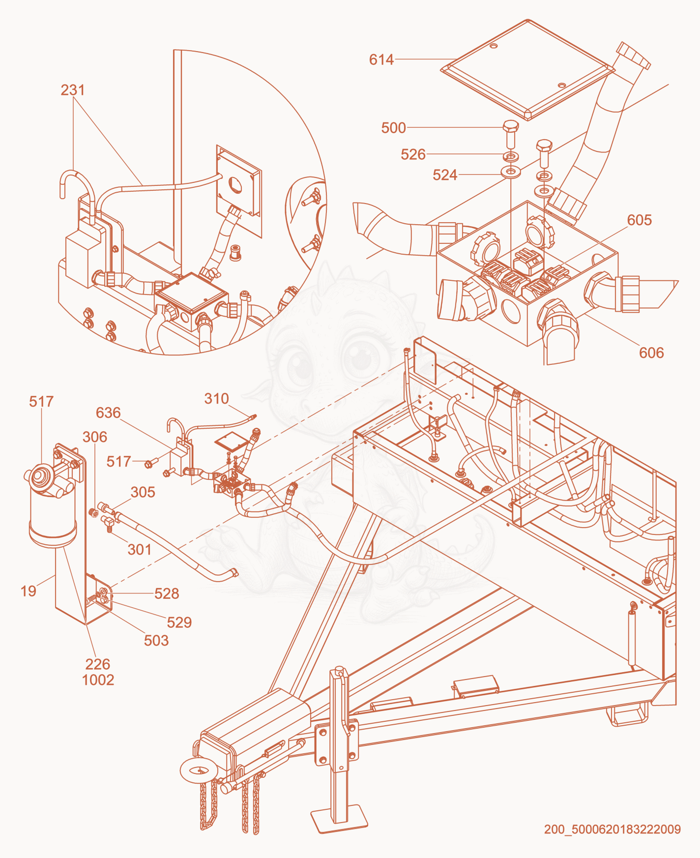 Despiece del Internal Component cpl. de una máquina Wacker Neuson HI770XHD, con globos numerados