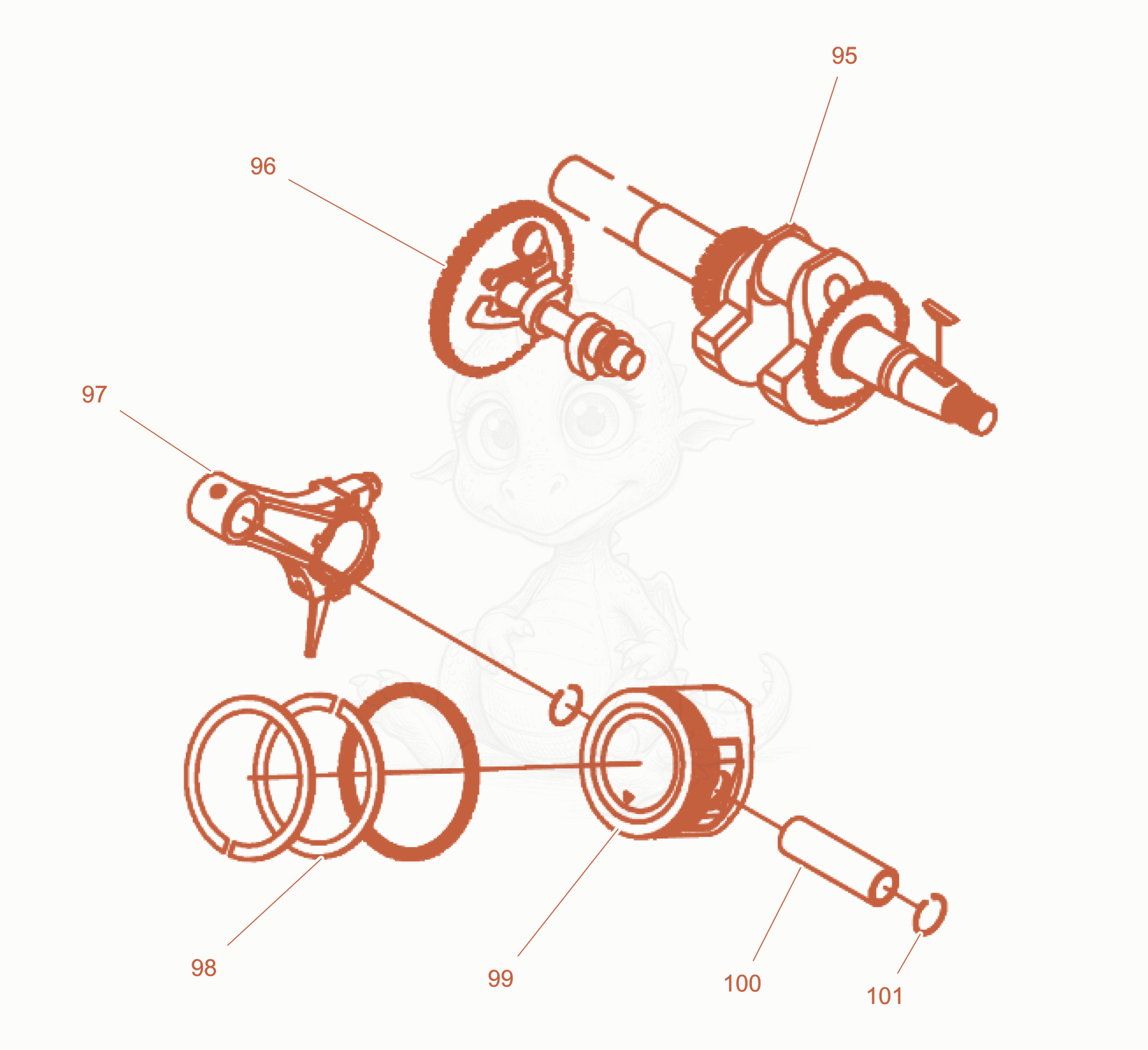 Exploded parts diagram of the Crankcase cover cpl. of a Wacker Neuson GB3000GCE, with numbered balloons