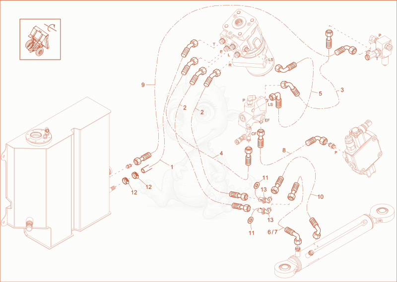 Exploded parts diagram of the INSTALLATION STEERING of a Wacker Neuson DW100, with numbered balloons