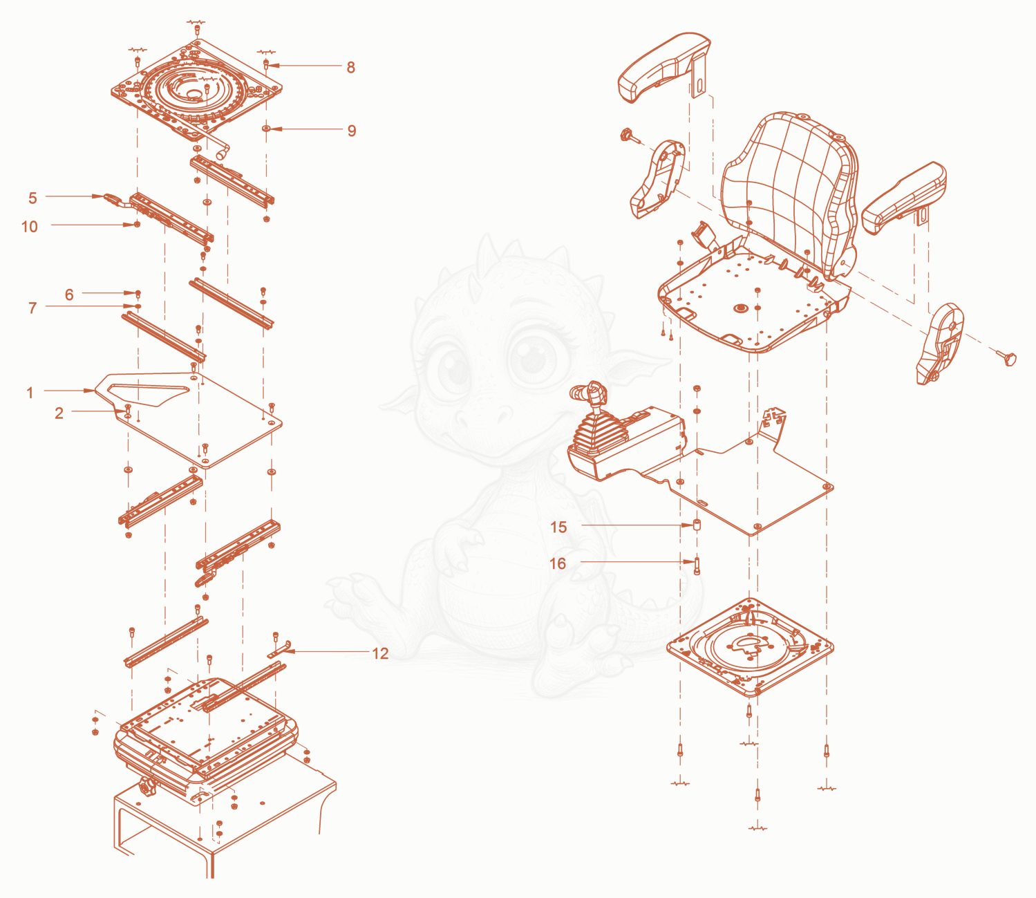 Exploded parts diagram of the Operator's Seat with Adjustment of a Wacker Neuson RC70VOUS, with numbered balloons