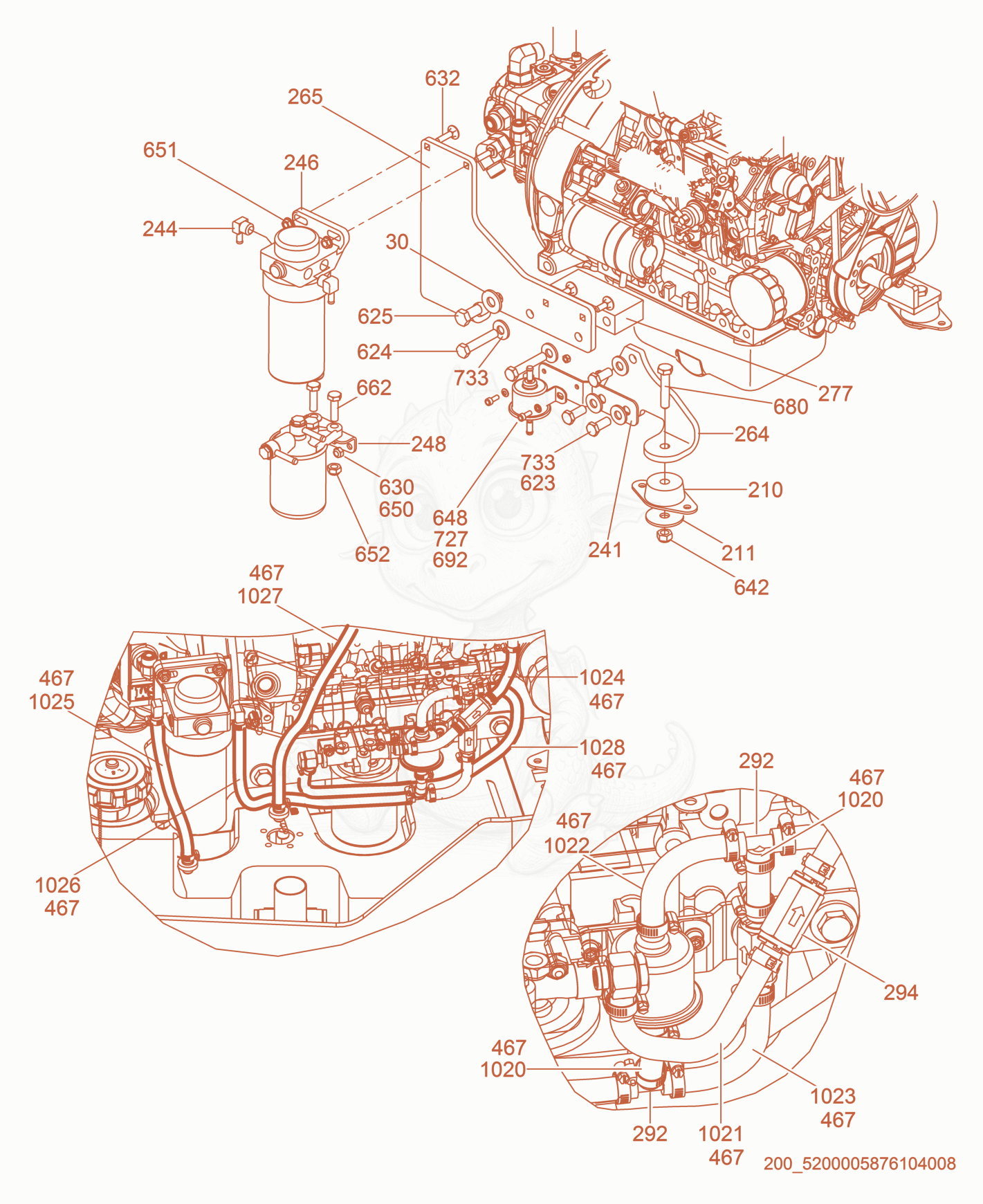 Exploded parts diagram of the Fuel Filter / Water Separator of a Wacker Neuson RD27-120, with numbered balloons