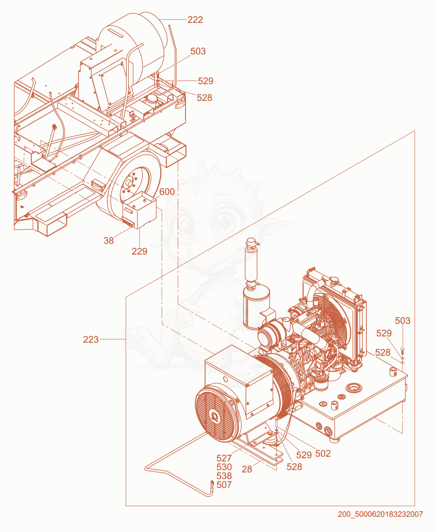 Despiece del Genset cpl. (1) de una máquina Wacker Neuson HI770XHD, con globos numerados