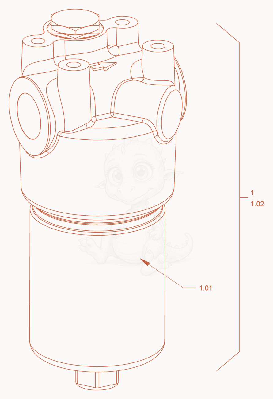 Exploded parts diagram of the Filter (Hydraulic Oil) of a Wacker Neuson RD45-140, with numbered balloons