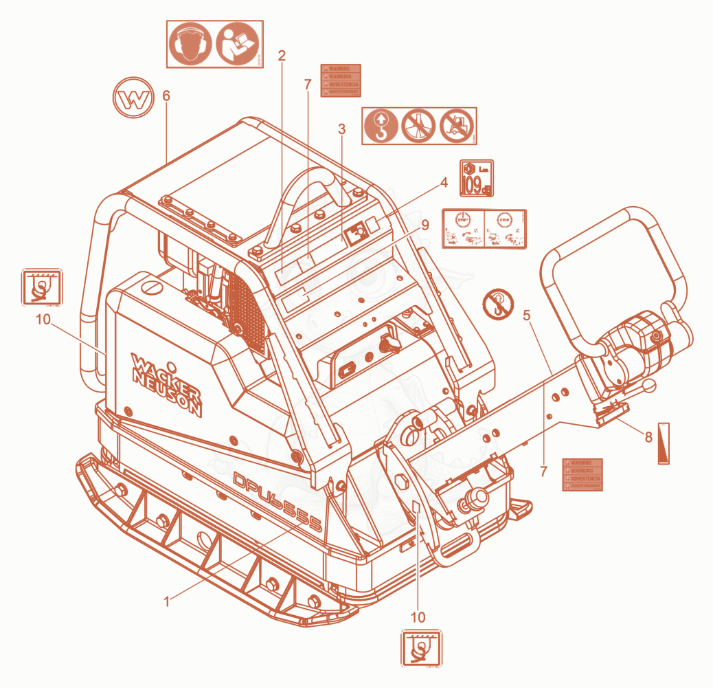 Exploded parts diagram of the Labels US of a Wacker Neuson DPU6555HEH, with numbered balloons