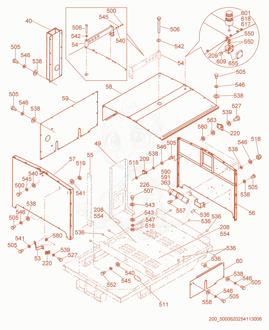Exploded parts diagram of the Covers of a Wacker Neuson HSH350, with numbered balloons
