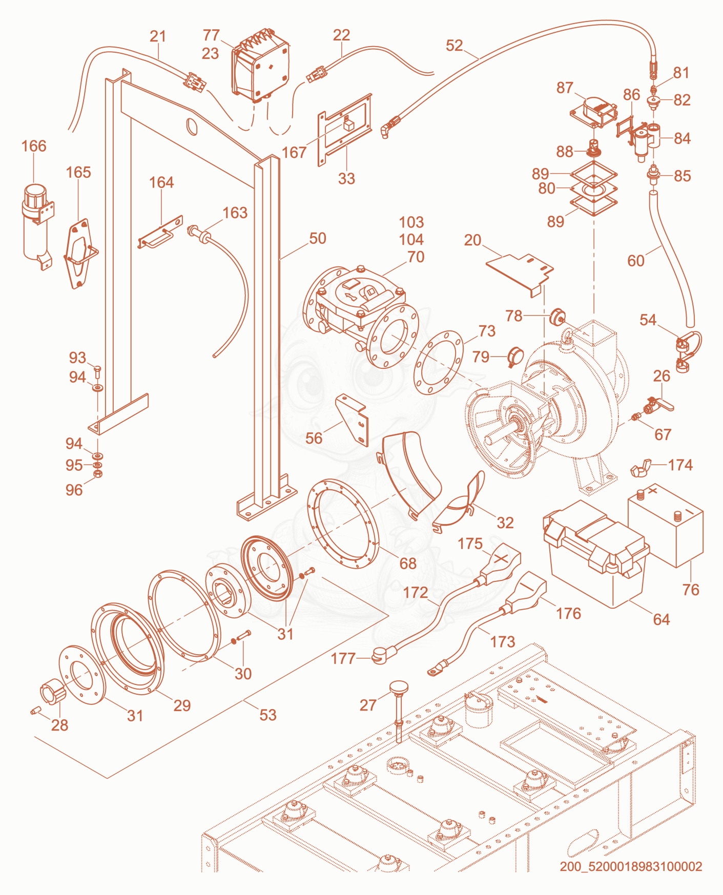 Exploded parts diagram of the Pump Mount of a Wacker Neuson APT8TCW, with numbered balloons