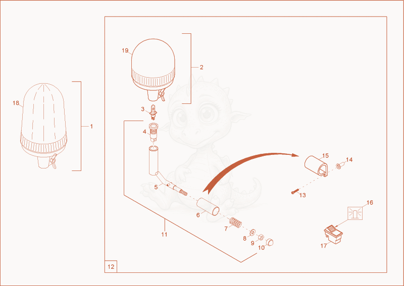 Exploded parts diagram of the ROTATING BEACON (OPTION) of a Wacker Neuson 6503-2, with numbered balloons
