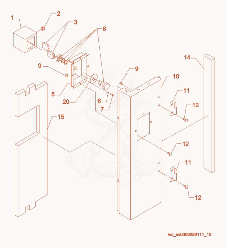 Exploded parts diagram of the Emergency Stop Corner of a Wacker Neuson G85, with numbered balloons
